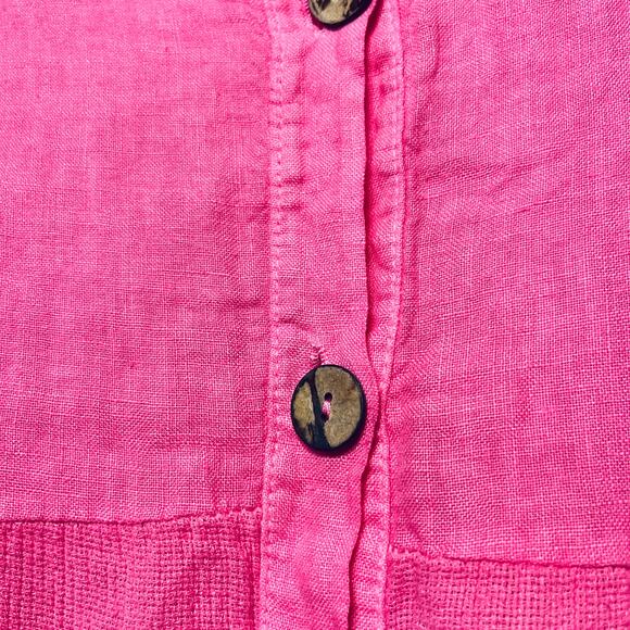 Splendid Iris Tunic Blouse Pink Linen Bell Sleeve Button Beachy Coastal S/M - Picture 2 of 6